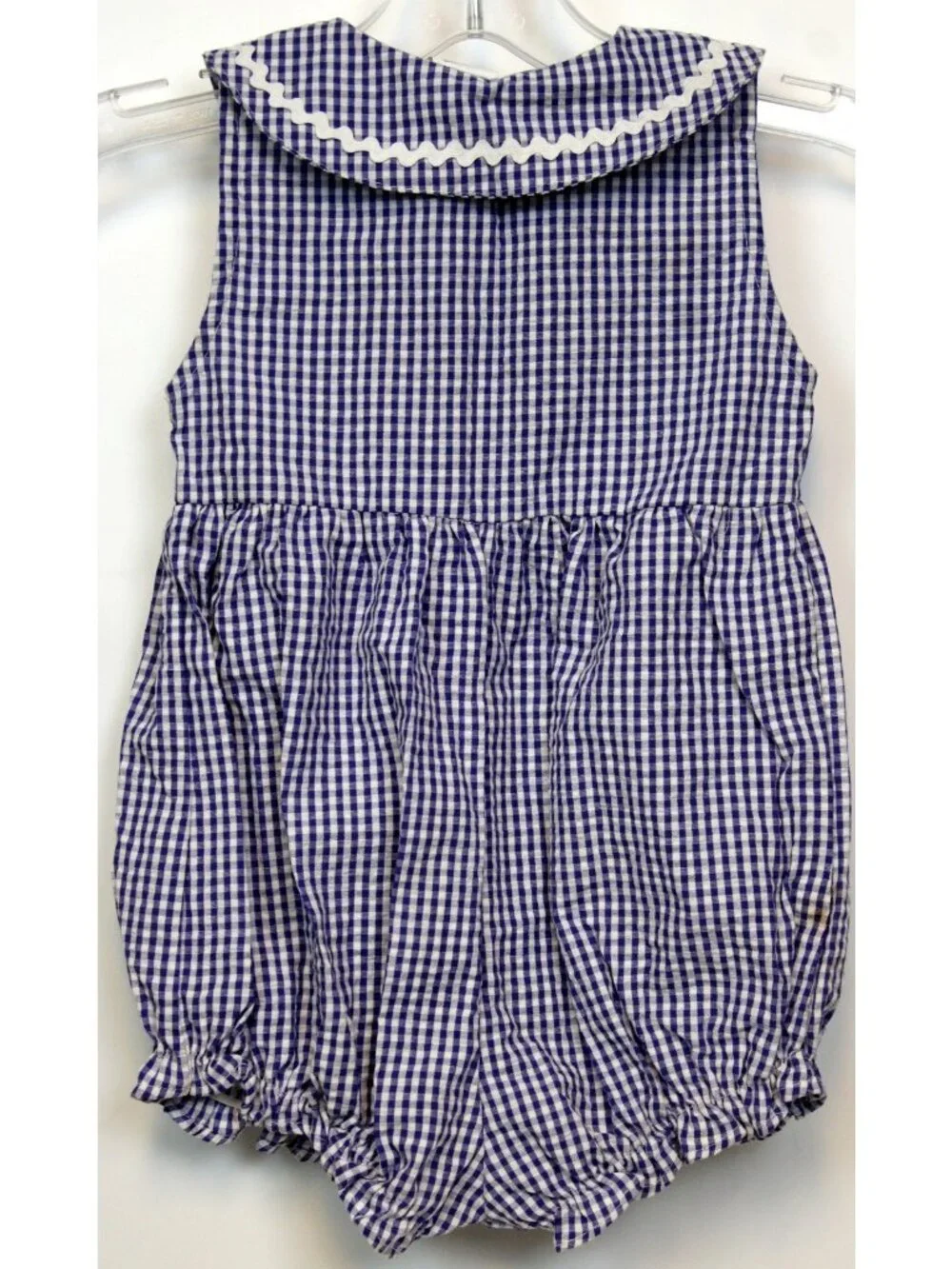 VTG Carter's Girl Romper sz 2T Blue Gingham Tulips Flowers Watering Can Summer